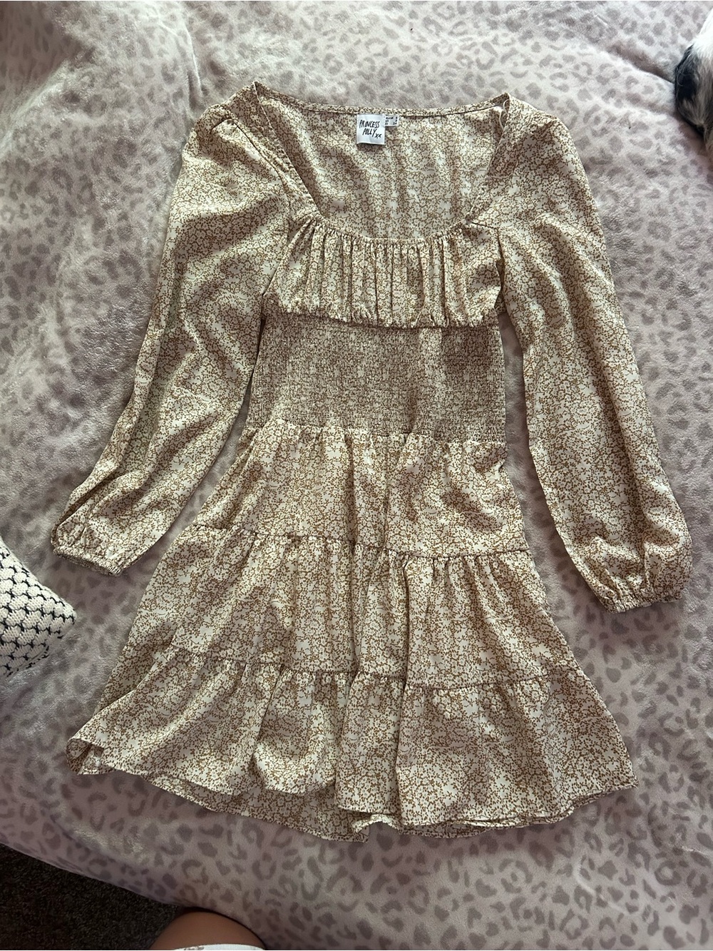 Princess Polly Cream Floral Smocked Tiered Dress